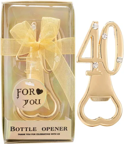 Juego de 24 abrebotellas dorados para fiestas de 40 cumpleaños