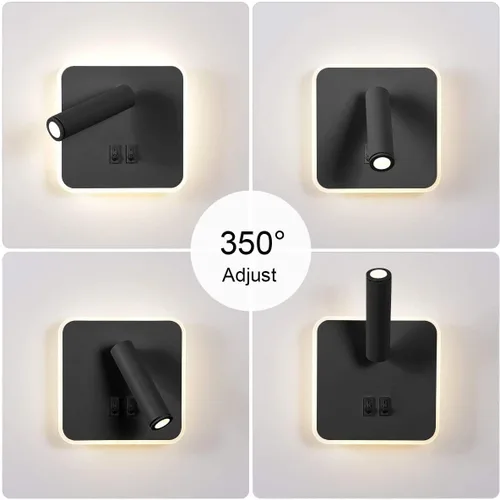 Miniatura 3 de Kawell Apliques de pared LED modernos 2 en 1 de 8 W con interruptor, foco de pared de lectura ajustable de 3 W, cableado interior para dormitorio
