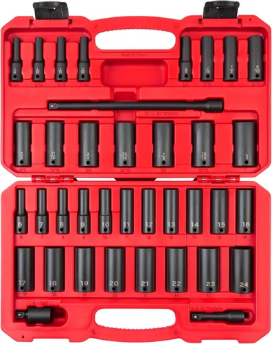 Miniatura 11 de TEKTON Juego de dados de impacto de 6 puntos profundos de 3/8 pulgadas, 15 piezas (1/4-1 pulg.) - Estuche SID91301