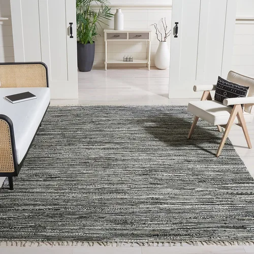 Miniatura 10 de SAFAVIEH Rag Rug Collection - Alfombra decorativa de 2 x 3 pies, color gris, hecha a mano, de algodón a rayas, ideal para zonas de alto tráfico