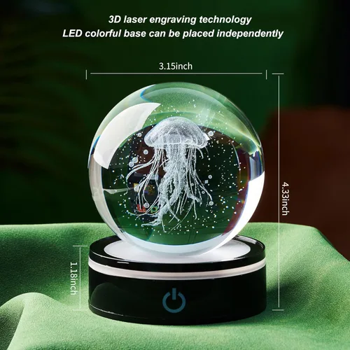 Miniatura 3 de Decoración de medusas de bola de cristal 3D, regalo para hombres y mujeres: luz nocturna de biología oceánica, regalos para hija/hijo, cumpleaños