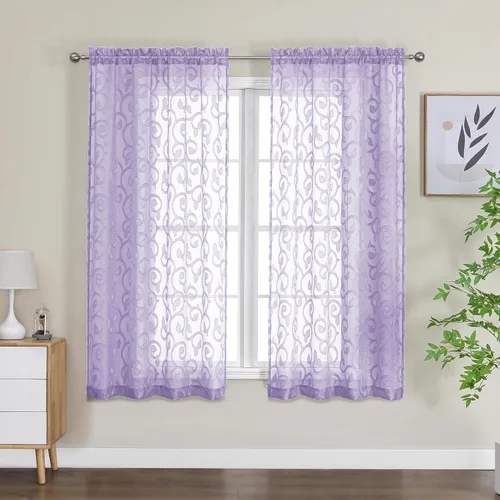 Miniatura 42 de OWENIE Furman - Juego de 2 paneles de cortinas traslúcidas negras de 24 pulgadas de largo, cortinas semitransparentes de jacquard ligeras y aireadas
