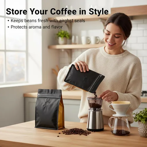 Miniatura 4 de 50 bolsas de café con válvula, bolsa de granos de café con bolsas de cremallera sellables con calor y válvula, granos de café negros y amarillos