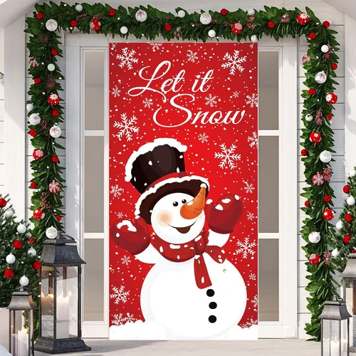 Augisteen Cartel de Navidad para puerta de muñeco de nieve, letrero de Navidad para puerta delantera, porche, muñeco de nieve, fotografía, telón de