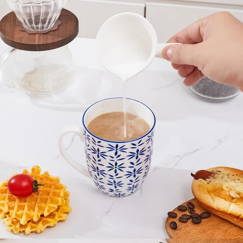 Miniatura 7 de AntoKueh Tazas de café de porcelana de 14 onzas, tazas de cerámica, paquete de 6 con asa para café, coca, capuchino, lavavajillas, aptas