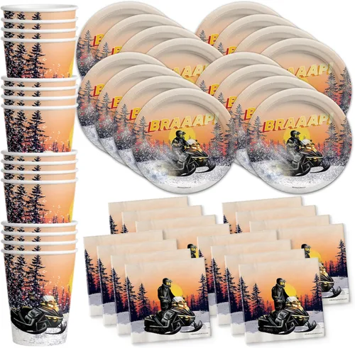 Miniatura 20 de Juego de suministros para fiesta de cumpleaños de motociclistas, platos, servilletas, vasos, vajilla para 16