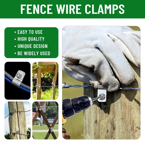 Miniatura 3 de 50 Piezas Abrazaderas de Alambre para Cerca Clips de Montaje para Cercado Agrícola, Clips de Alambre de Acero Inoxidable con Tornillos Clips