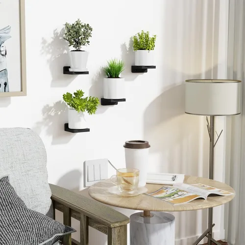 Miniatura 6 de SRIWATANA Pequeños estantes flotantes montados en la pared, estante de madera para decoración y almacenamiento, juego de 4, mini estante de Negro