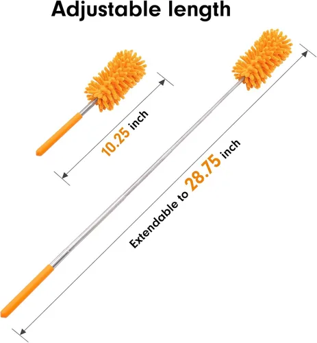 Miniatura 5 de Plumero de microfibra para limpieza, plumeros lavables a mano con 2 cabezales de microfibra reemplazables, poste extensible, suministros de limpieza