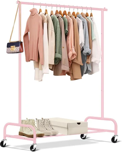 Miniatura 11 de SLEEPING LAMB Percheros de ropa resistentes para colgar ropa, 43 pulgadas de ancho, perchero de ropa rodante de metal con ruedas, perchero de Negro