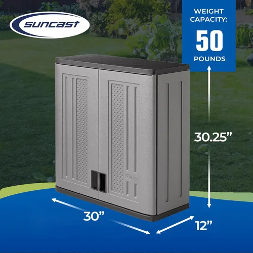 Miniatura 2 de Suncast BMC3000 Gabinete - Construcción de resina para almacenamiento de garaje montado en la pared, organizador de 30.25" con puertas y parte