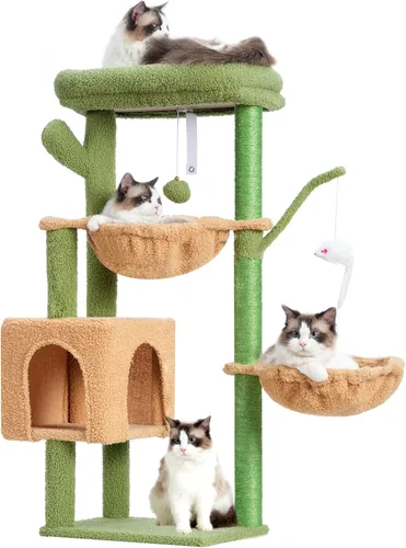 Miniatura 10 de Heybly Árbol para Gatos, Torre Condo de 39.4 Pulgadas con Poste Rascador, Torre para Gatos de Interior, Poste de Sisal Completamente Envuelto