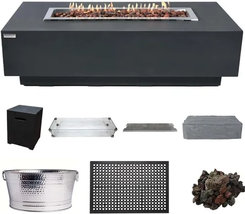 Miniatura 15 de Elementi Granville Paquete de Hoguera para Exteriores - Juego de Fogata Exterior Incluye Mesa de Hoguera de Concreto a Propano de 60", Pantalla