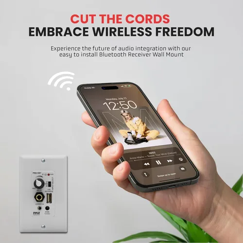 Miniatura 3 de Pyle Receptor BT Inalámbrico de Pared – Receptor de Control de Audio de 100W para Pared con Amplificador Integrado, Entradas USB/Micrófono/Aux