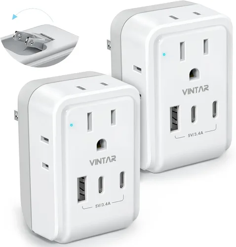 Miniatura 11 de Paquete de 2 adaptadores de enchufe de viaje europeo, VINTAR Adaptador de alimentación internacional plegable con 4 tomas de corriente AC, 3 puertos