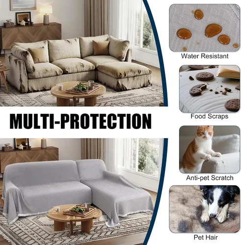 Miniatura 4 de Fundas impermeables para sofá modular en forma de L, 2 piezas, lavable, en forma de L, protector de muebles acolchado de jacquard para perros, Gris