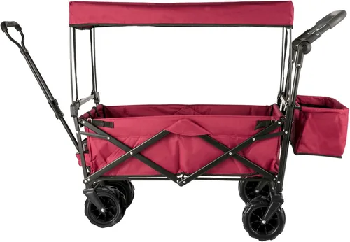Miniatura 9 de Happbuy Vagón Plegable con Toldo Extraíble, 220lbs Vagón de Playa Plegable de Servicio Pesado con Ruedas Grandes Rojo