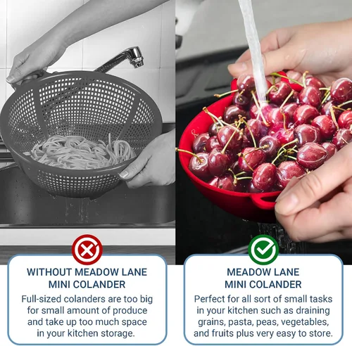 Miniatura 6 de Meadow Lane - Colador pequeño de 6 pulgadas, libre de BPA, apto para lavavajillas, con asas dobles, escurridor compacto de alimentos para bayas