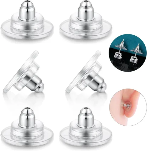 Miniatura 12 de Catinee 3 pares de respaldos de aretes de plata de ley, ajuste hipoalergénico con cierre de 0,028-0,039 pulgadas (blanco+oro)