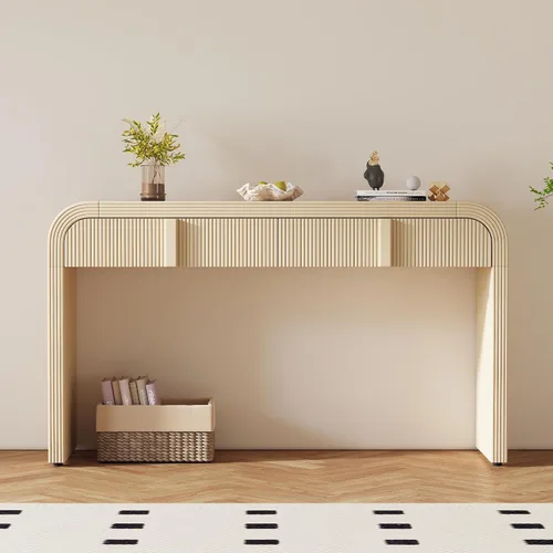 Miniatura 6 de Knocbel Mesa consola con 2 cajones ranurados, mesas de sofá modernas con curvas redondeadas únicas y superficie lisa para sala de estar, entrada, 55