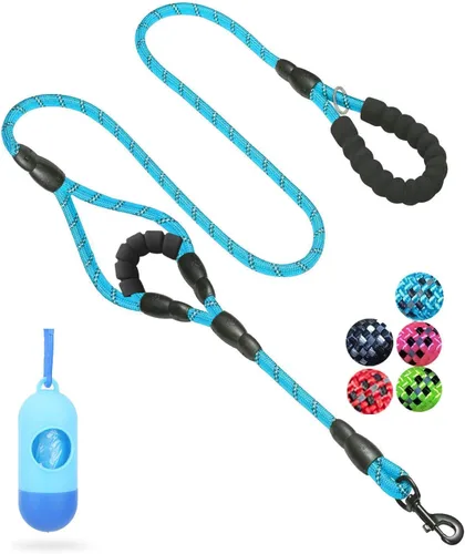 Miniatura 7 de JSXD Correa resistente de doble asa para perro, 5 pies, acolchada y reflectante, cuerda para perros pequeños a grandes (negro)