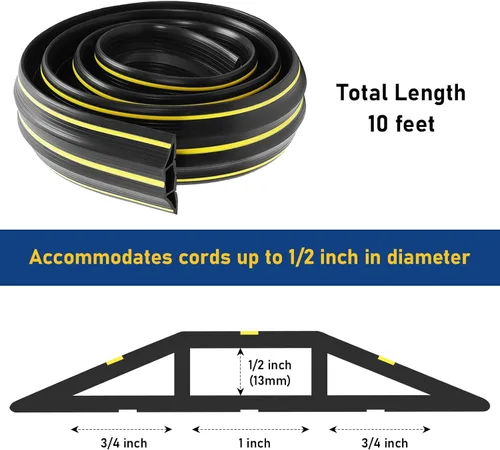 Miniatura 2 de Cubierta de cable de suelo, cubierta de cable de extensión de 10 pies para cables de suelo de 3 canales, protector de cable de suelo para el hogar