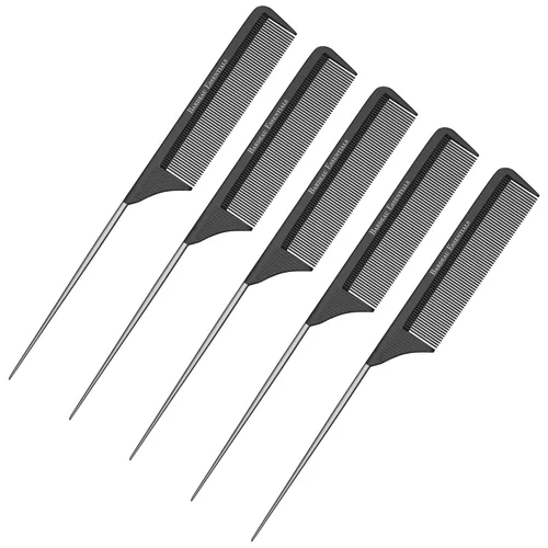 Miniatura 9 de Peine de cola profesional de 8.8 pulgadas (paquete de 2) – Fibra de carbono negro y peine de cola de acero inoxidable – Antiestática y resistente al
