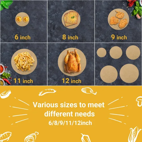 Miniatura 7 de Beasea Papel pergamino para freidora de aire, 11 pulgadas, 200 piezas redondas sin blanquear sin perforar pergamino de bambú