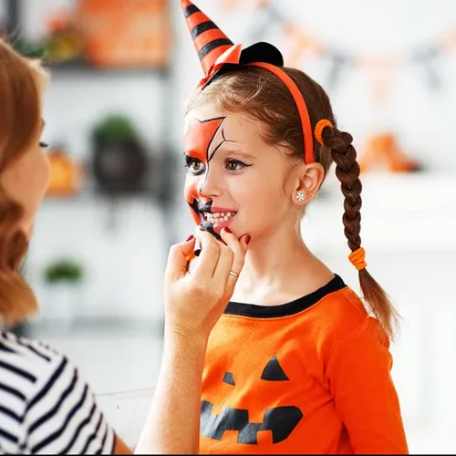 Miniatura 6 de Maydear Kit de pintura facial para niños, paleta de maquillaje a base de agua de 20 colores con plantillas, purpurina, pastel dividido de arcoíris