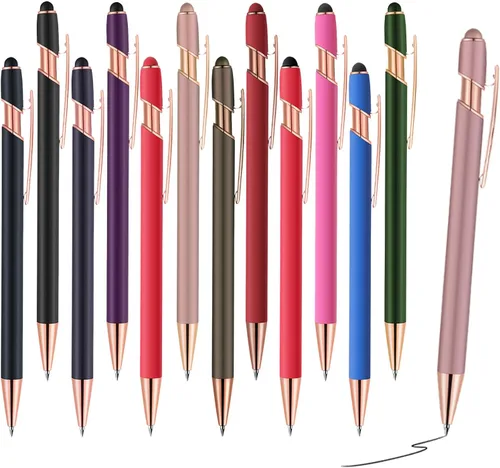 12 unidades 2 en 1 bolígrafo con punta de lápiz capacitivo, 1,0 mm de tinta negra, bolígrafo metálico con punta de lápiz capacitivo para pantallas