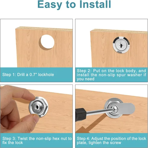 Miniatura 5 de Cam Locks - Cerradura de gabinete con llave igual, cilindro de 5/8 pulgadas de longitud. Se adapta a un grosor máximo del panel de 3/8 pulgadas, 2