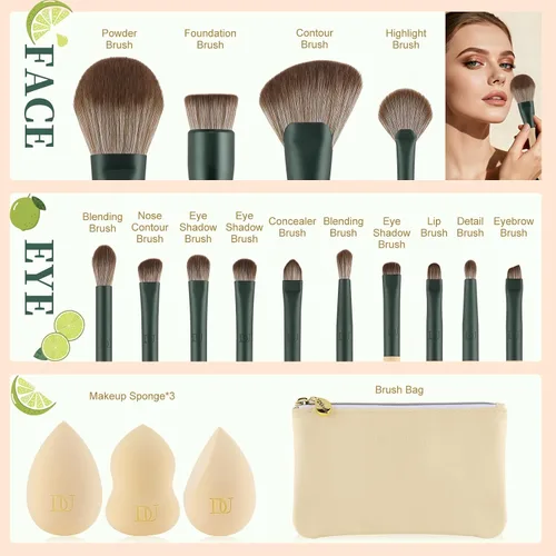 Miniatura 3 de DUcare Juego de regalo de maquillaje, 18 piezas, con 14 brochas de maquillaje, 3 esponjas de maquillaje, 1 bolsa de cosméticos para fundación