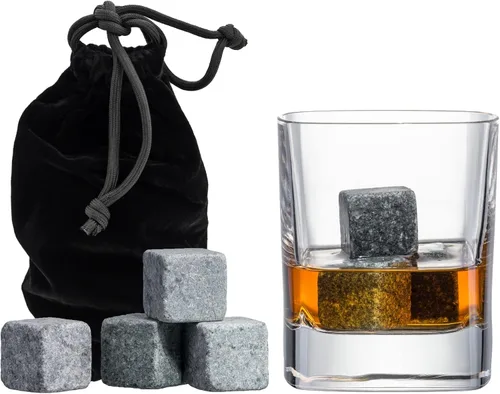 Set de 9 Piedras para Enfriar Bebidas Grises [Chill Rocks] Piedras para Whisky para Whisky y Otras Bebidas - en Caja de Regalo con Funda de