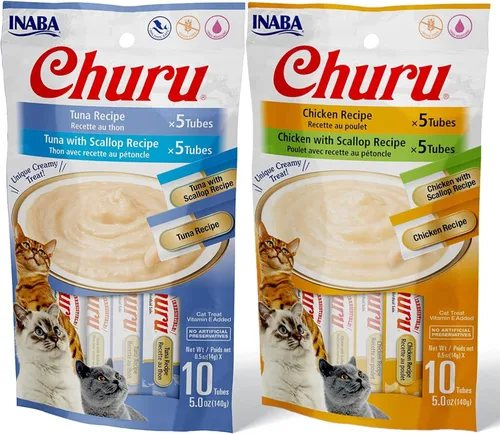 Miniatura 9 de INABA Churu - Golosinas para gatos, puré cremoso exprimible sin granos, para lamer, exprimible con vitamina E, taurina y té verde, 80 tubos, caja