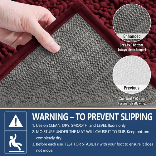Miniatura 5 de Arotive - Alfombra de baño de lujo de chenilla, extra suave, gruesa, absorbente, esponjosa, antideslizante, se puede lavar y secar a máquina, Borgoña