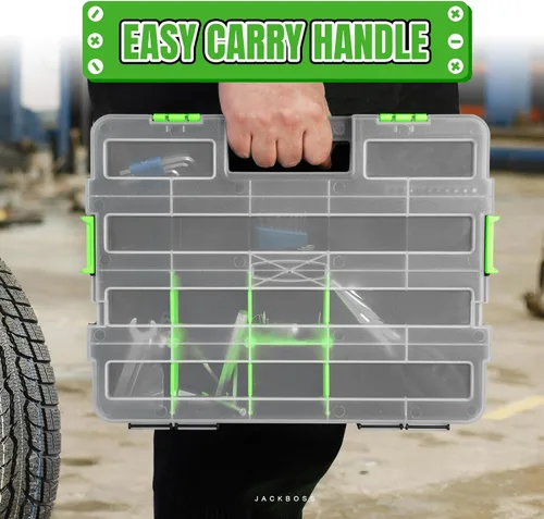 Miniatura 7 de Jack Boss Caja de herramientas con tapa transparente, caja organizadora de 17 compartimentos de un solo lado con divisores extraíbles para herrajes