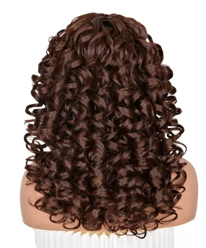 Miniatura 5 de ANNISOUL Pelucas rizadas marrones para mujeres negras, peluca afro larga con flequillo para mujeres, fibra sintética sin pegamento, pelo voluminoso
