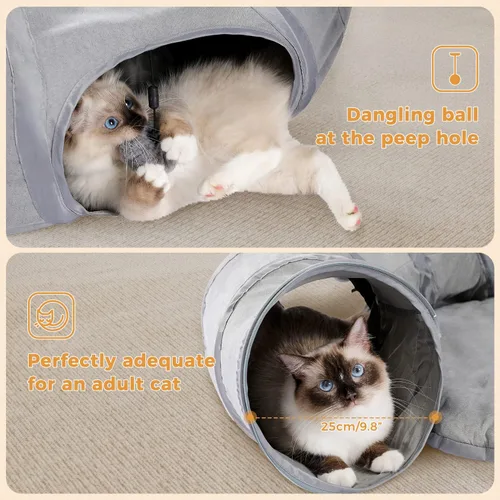 Miniatura 7 de PAWZ Road Cama Túnel para Gatos, Túnel Grande de Dona para Gatos de Interior, Tubo Plegable para Gatos con Alfombrilla Central, Agujero