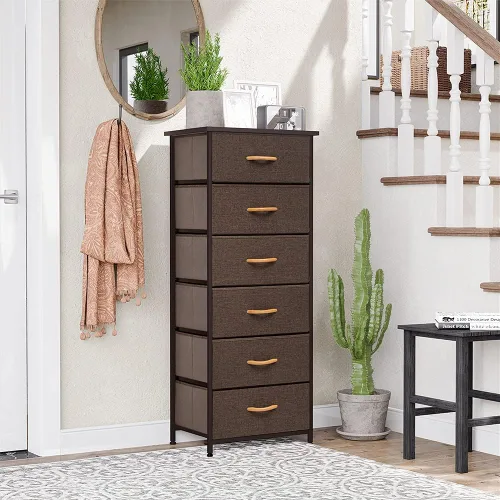 Miniatura 5 de Crestlive Products Torre de Almacenamiento Vertical para Cómoda - Marco de Acero Resistente, Superficie de Madera, Contenedores de Tela de Fácil