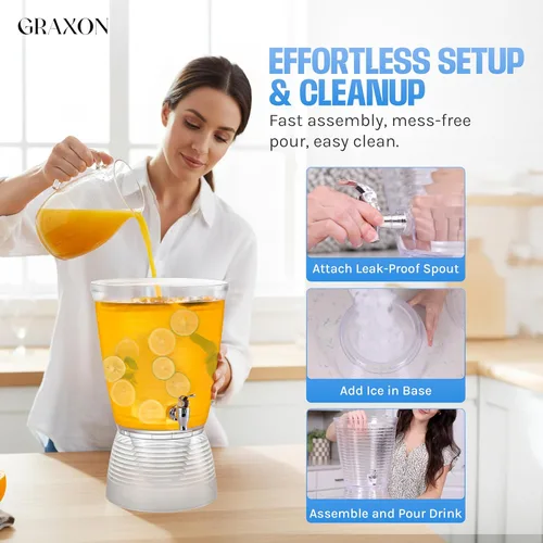 Miniatura 7 de Dispensador de bebidas para fiestas (2.5 galones), dispensador de agua de plástico grande para encimeras, sin ensuciar, fácil de montar y lavar