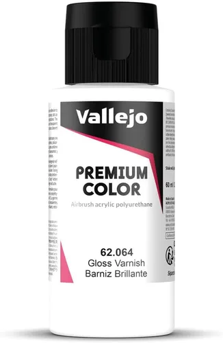 Vallejo - Barniz brillante RC de color premium de 2.02 onzas líquidas (2.0 fl oz) para aerografía, resina híbrida de poliuretano acrílico de gran