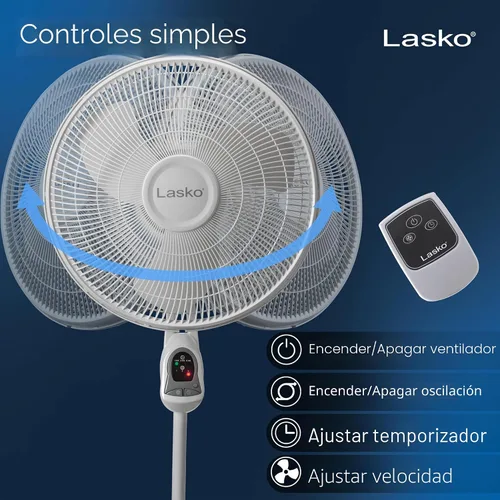 Miniatura 3 de Lasko 1646 - Ventilador de pedestal oscilante y ajustable con temporizador y control remoto para uso en interiores, dormitorio, sala de estar, Blanco