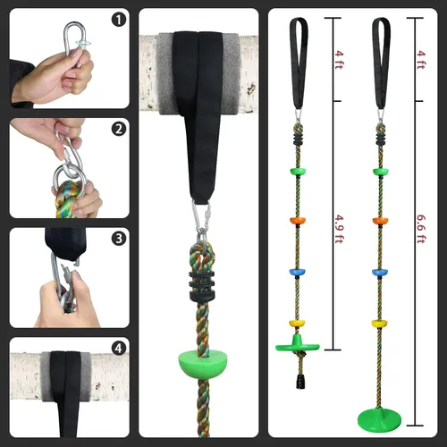 Miniatura 6 de Columpio de árbol para niños, patio trasero, cuerda de un solo disco, asiento de columpio para árbol interior y exterior, juego de accesorios