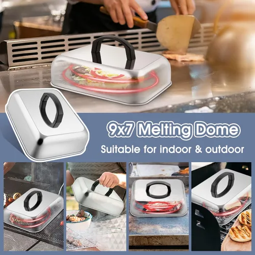 Miniatura 5 de HaSteeL Juego de cúpulas para fundir queso de 2 piezas, cubierta de vaporización y untado rectangular de acero inoxidable de 9x7 pulgadas, cúpula