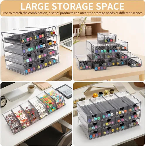 Miniatura 5 de Organizador de escritorio con cajones, cajones de almacenamiento de plástico apilables para maquillaje u organización de escritorio, armarios para A3