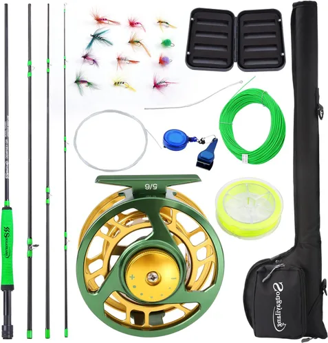 Sougayilang Kit Combo de Iniciación de Pesca con Mosca Estándar, Caña de Mosca de 9 Pies Peso 5/6 con Mango SuperPolymer, Accesorios, Estuche de