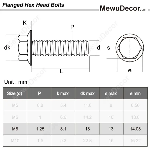Miniatura 2 de M8-0.049 x 0.984 in Brida Tornillos hexagonales Brida Tornillos hexagonales, acero inoxidable 18-8 (304), acabado liso, DIN 6921, 15 PCS