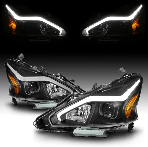 Miniatura 7 de AmeriLite Juego de faros delanteros cuadrados negros para Nissan Altima de 4 puertas sedán 2013-2015, lado del pasajero y del conductor