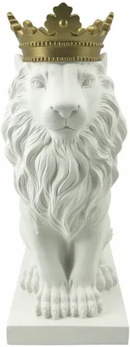Comfy Hour Estatua de león grande de 16 pulgadas con corona dorada, figura decorativa blanca felina para estante de oficina en casa, escultura de