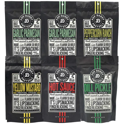 Miniatura 9 de Pop Daddy - Palitos de pretzels saborizados, pretzels gourmet saludables, paquete variado de 7.5 onzas, paquete de 3, ajo parmesano (2) y mostaza